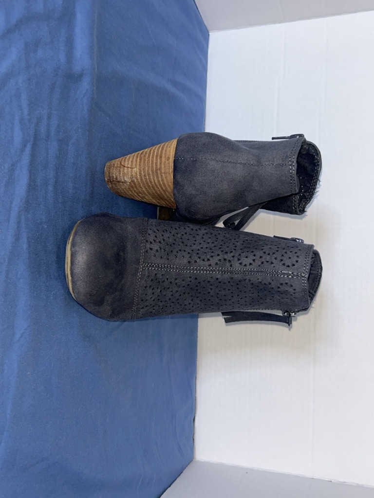Report Black Suede Perforated Ankle Booties With Stacked Wood Heel